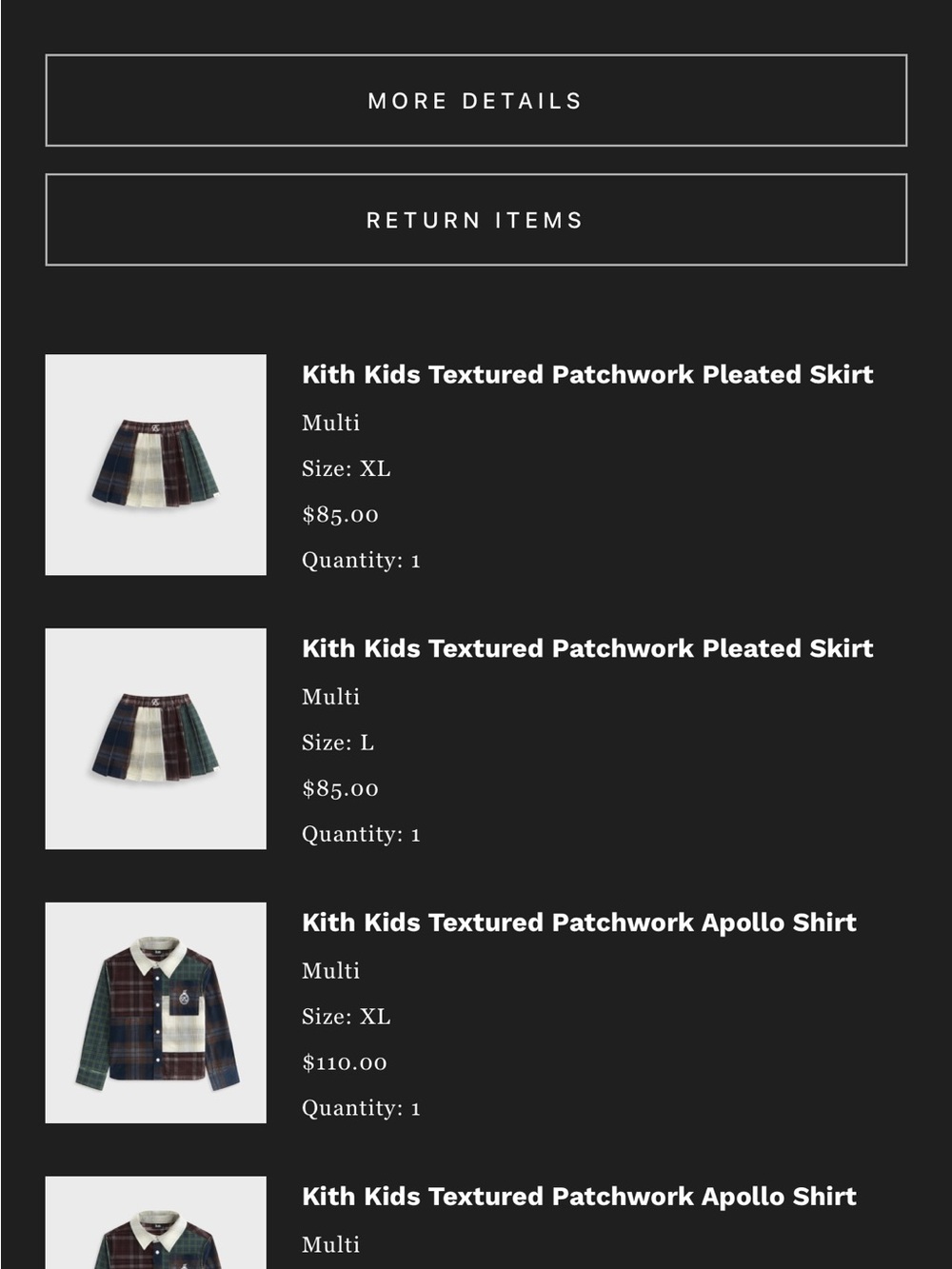 Kith Kids Textured Patchwork Pleated Skirt - Multi (Green, Navy, Cream, Brown)
